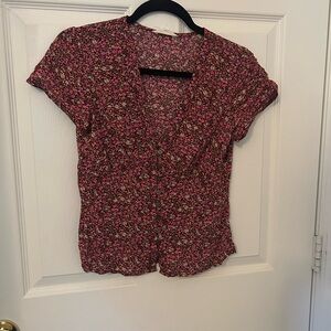 Lucky Brand Red Fitted Buttoned Blouse
